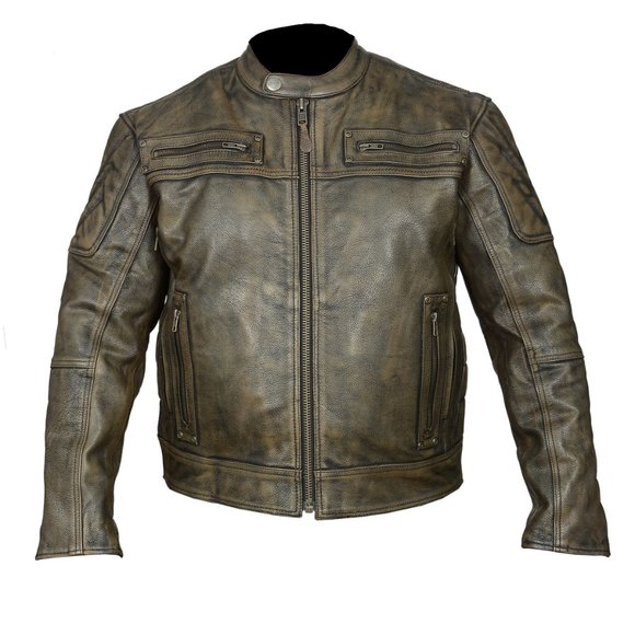 Men's High Mileage Distressed Brown Padded Vented Leather Scooter Jacket - Picture 3 of 4